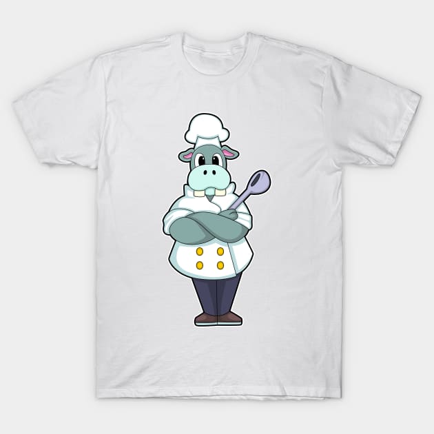 Hippo as Cook with Wooden spoon & Cooking apron T-Shirt by Markus Schnabel